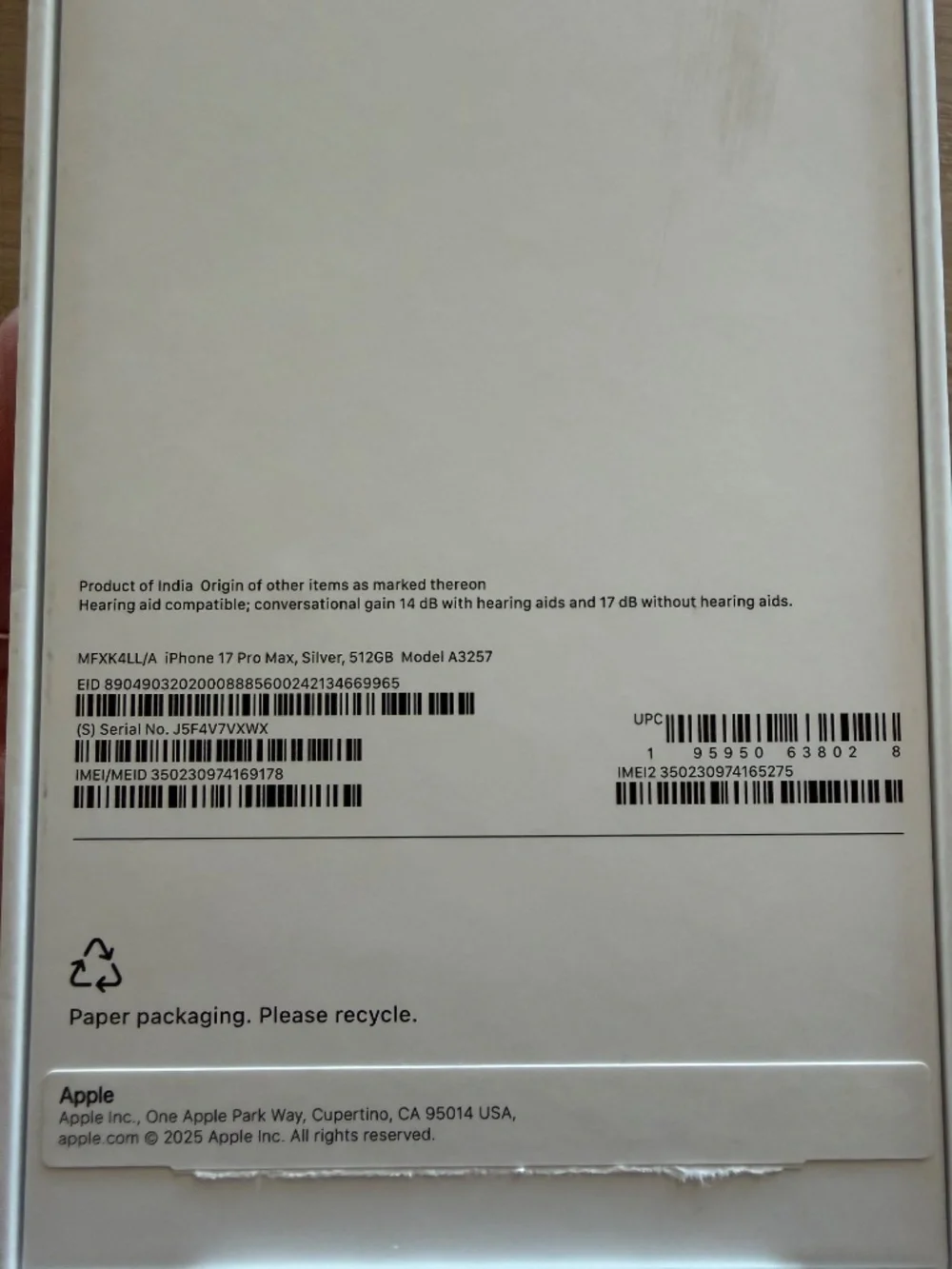iPhone 17 Pro Max 52GB silver